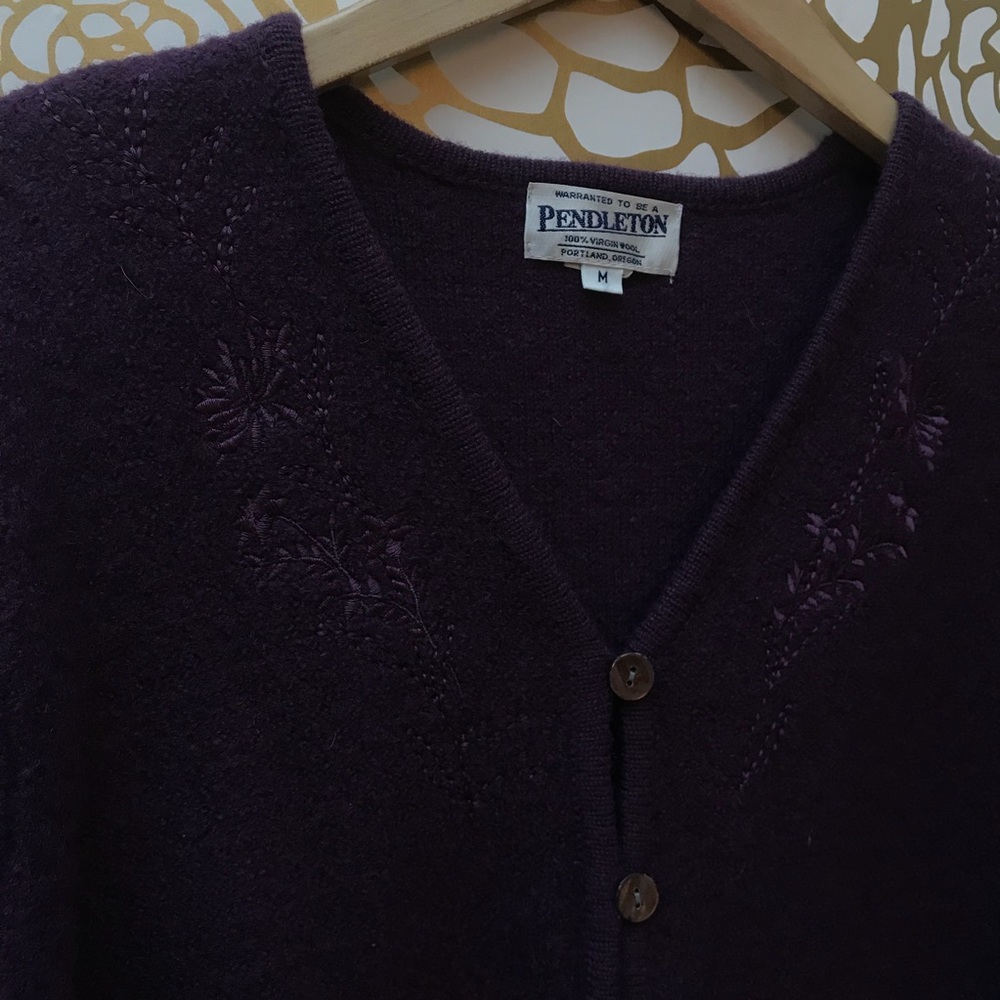 Pendleton Purple Embroidered Button Front Cardigan - image 2
